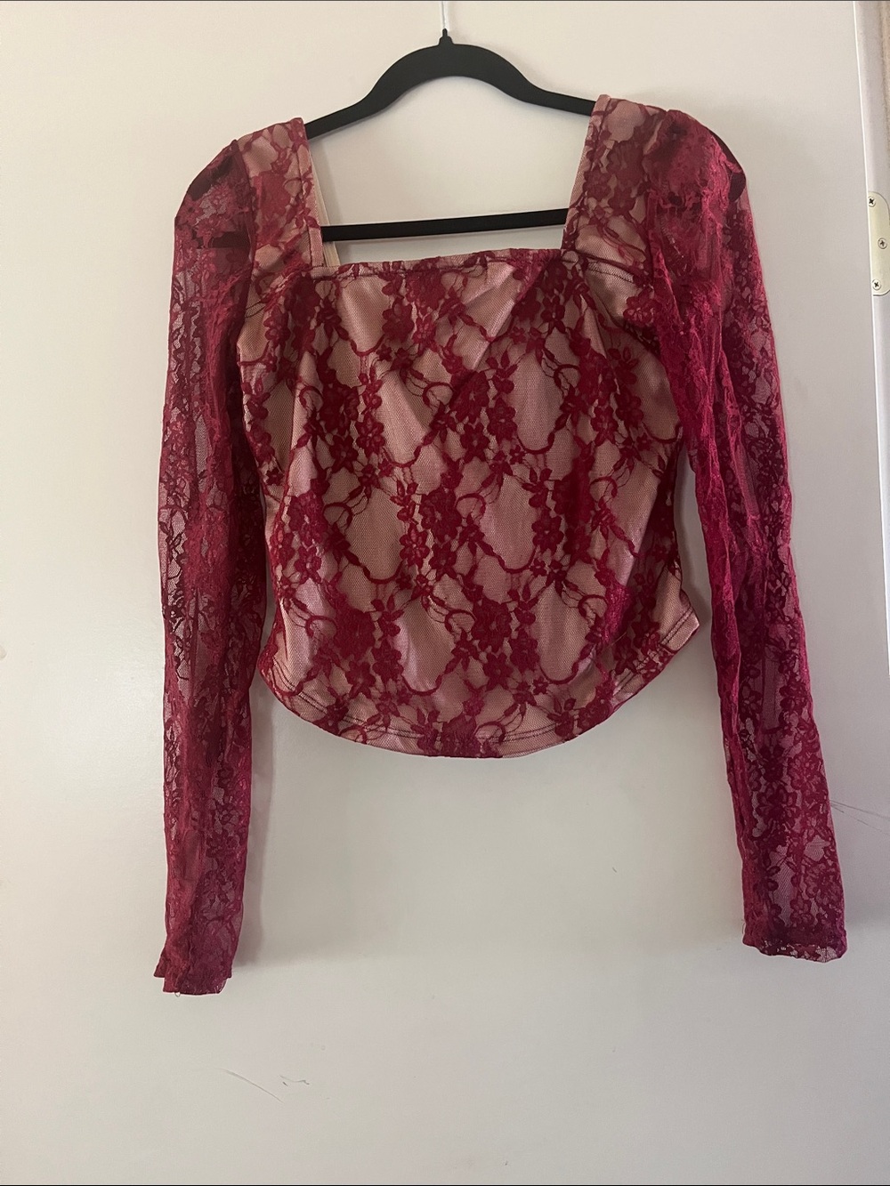 Madden Girl Wine Lace Long Sleeve Sweetheart Corset Top - Picture 3 of 5